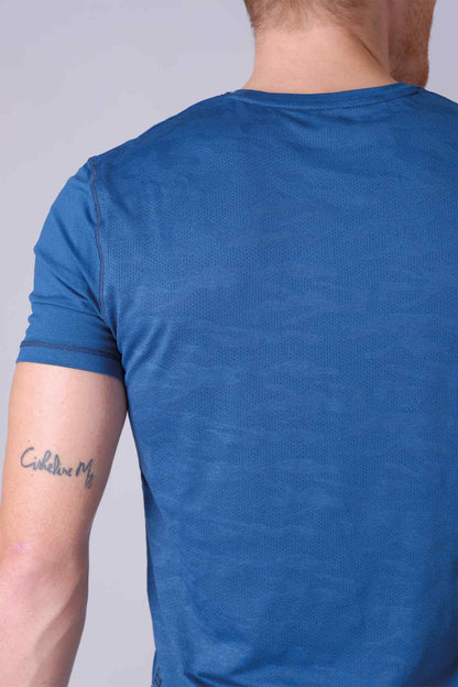 SPJ0388 - Breathable Back Mesh Camo Workout Tee - Cyan