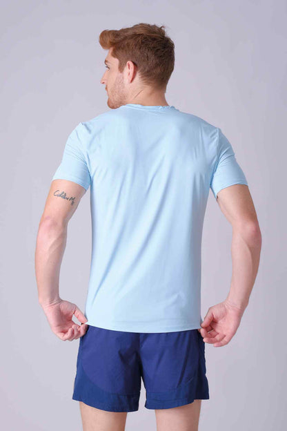 SPJ0391 - Breathable Check Jacquard Short Sleeve Workout Tee - Sky Blue