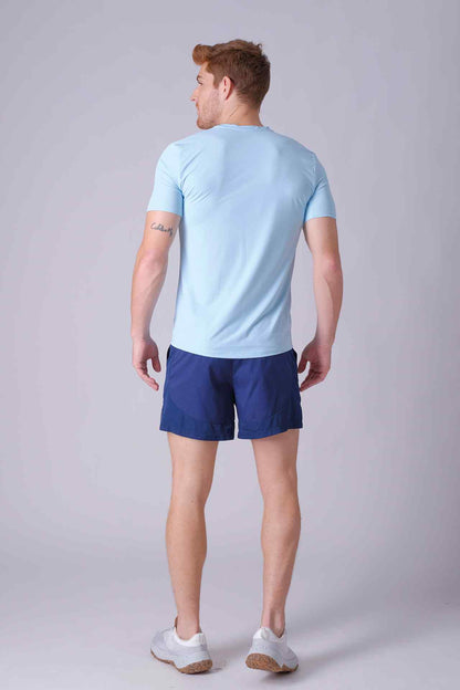 SPJ0391 - Breathable Check Jacquard Short Sleeve Workout Tee - Sky Blue