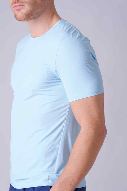 SPJ0391 - Breathable Check Jacquard Short Sleeve Workout Tee - Sky Blue
