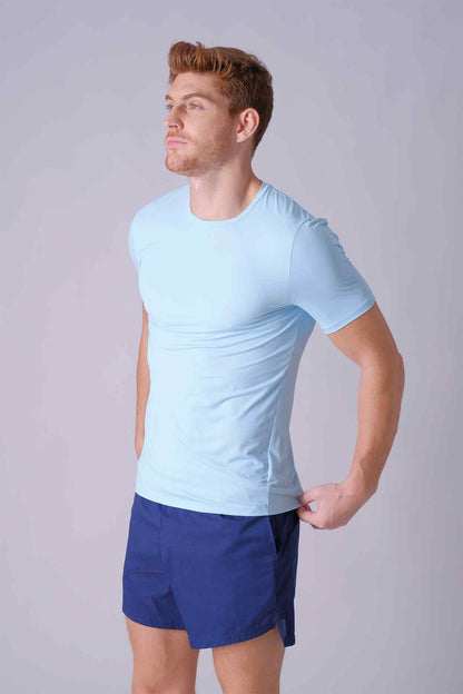 SPJ0391 - Breathable Check Jacquard Short Sleeve Workout Tee - Sky Blue