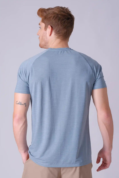 SPJ0398 - Stretch Nylon/Viscose Blend Raglan Sleeve Workout Tee - Cyan