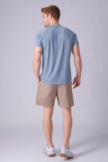 SPJ0398 - Stretch Nylon/Viscose Blend Raglan Sleeve Workout Tee - Cyan