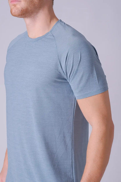 SPJ0398 - Stretch Nylon/Viscose Blend Raglan Sleeve Workout Tee - Cyan