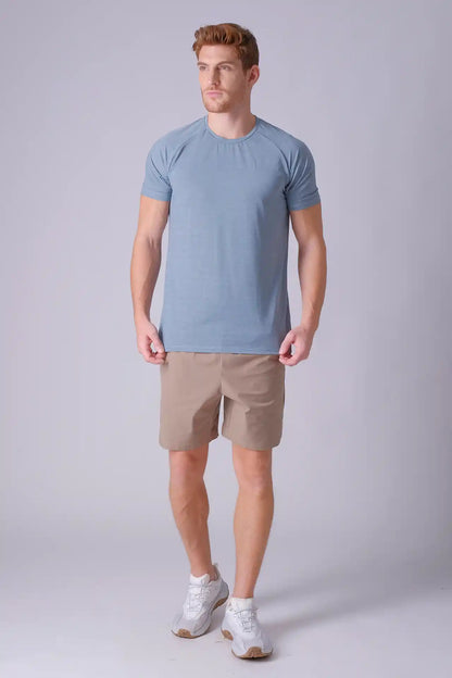 SPJ0398 - Stretch Nylon/Viscose Blend Raglan Sleeve Workout Tee - Cyan