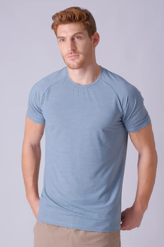 SPJ0398 - Stretch Nylon/Viscose Blend Raglan Sleeve Workout Tee - Cyan