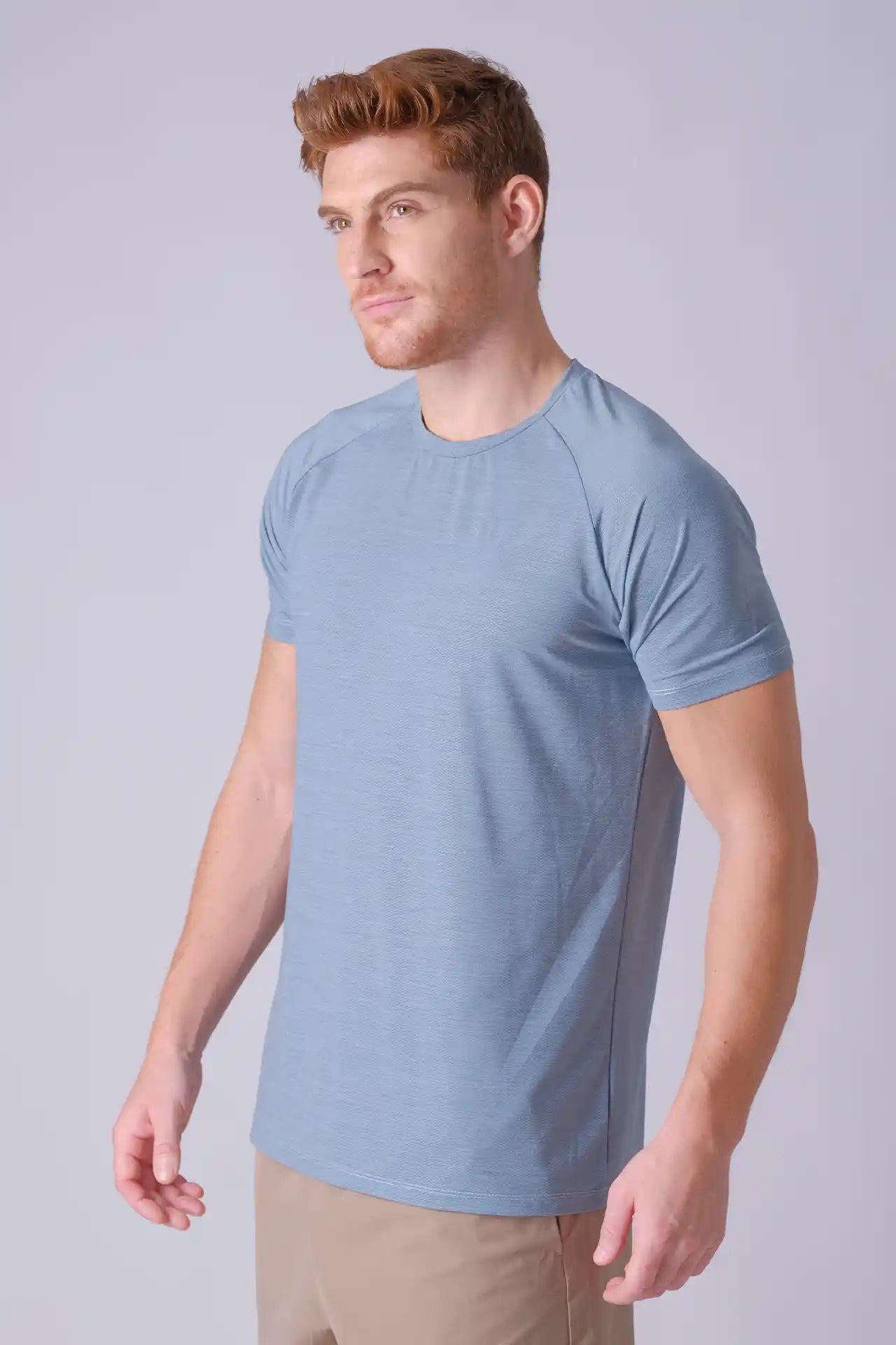 SPJ0398 - Stretch Nylon/Viscose Blend Raglan Sleeve Workout Tee - Cyan