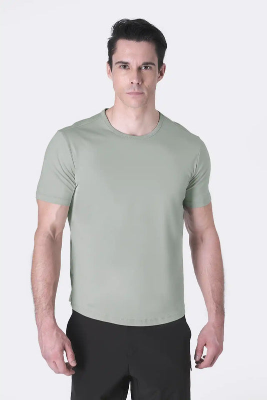 SPJ0399 - Finest Supima Cotton Crew Neck Curve-Hem Short Sleeve T-Shirt - Agave