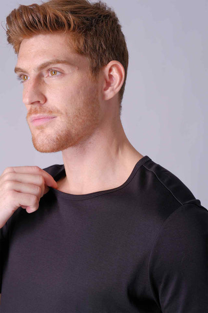 SPJ0399 - Finest US Supima Cotton Crew Neck Curve-Hem Short Sleeve T-Shirt - Black