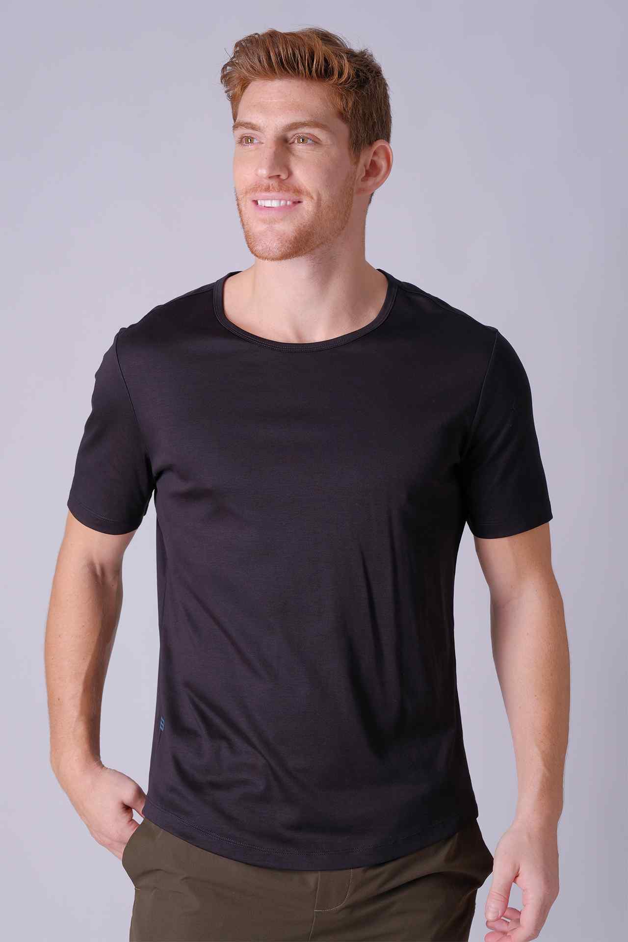 SPJ0399 - Finest US Supima Cotton Crew Neck Curve-Hem Short Sleeve T-Shirt - Black