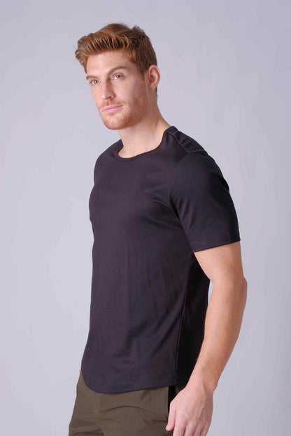 SPJ0399 - Finest US Supima Cotton Crew Neck Curve-Hem Short Sleeve T-Shirt - Black