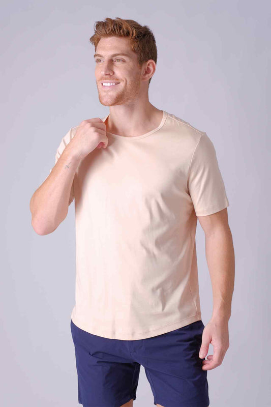 SPJ0399 - Finest US Supima Cotton Crew Neck Curve-Hem Short Sleeve T-Shirt - Natural
