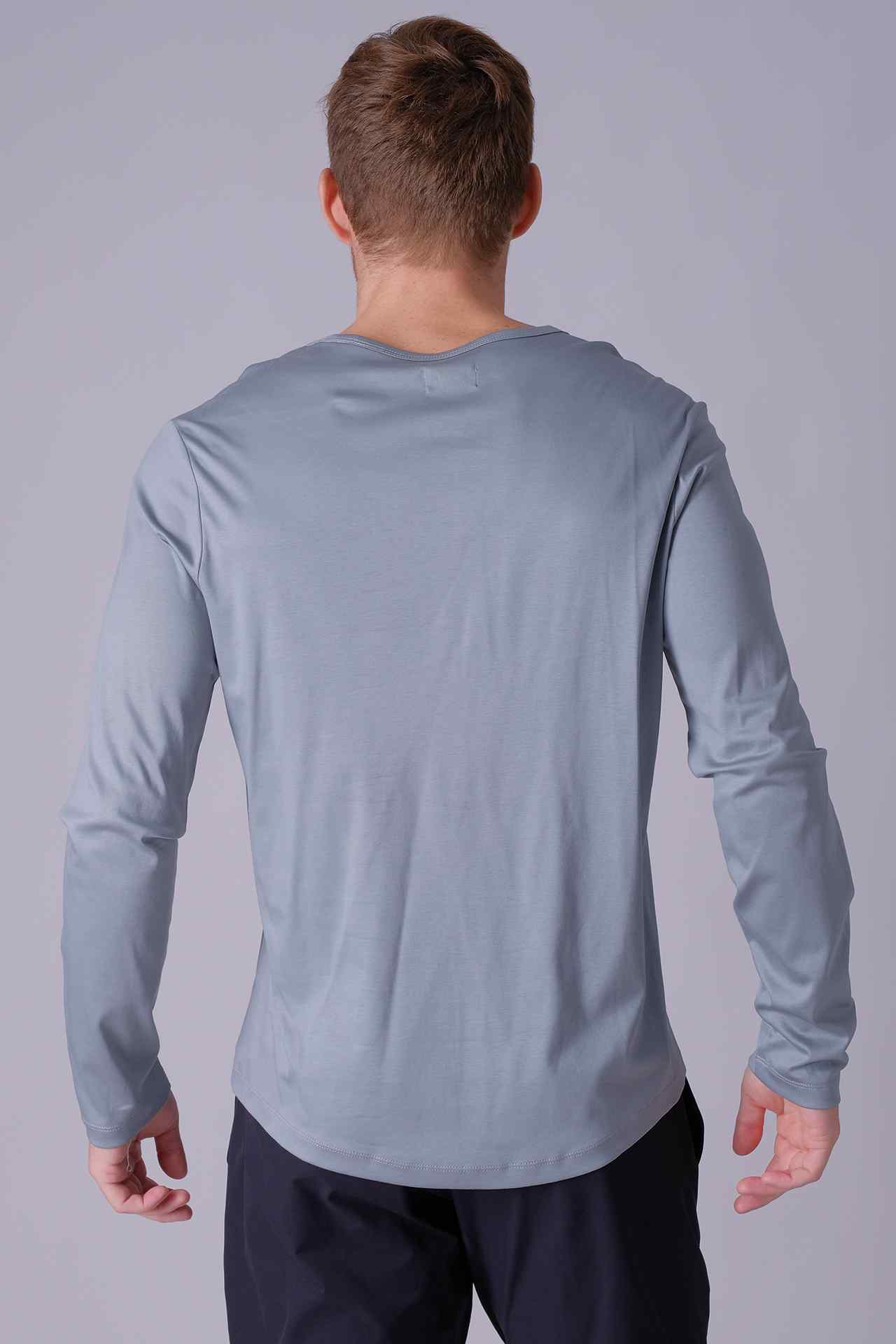 SPJ0400 - Finest US Supima Cotton Crew Curve-Hem Long Sleeve Tee - Greyish Blue