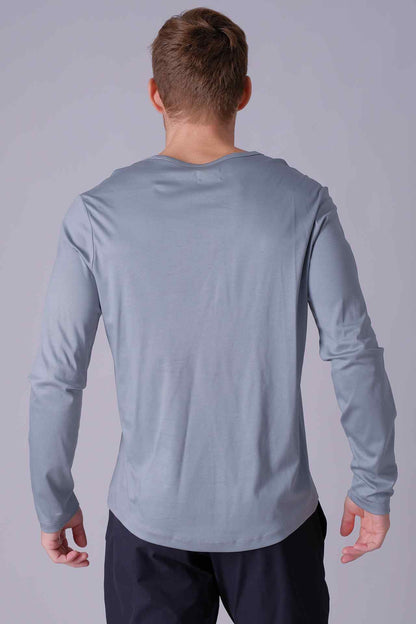 SPJ0400 - Finest US Supima Cotton Crew Curve-Hem Long Sleeve Tee - Greyish Blue