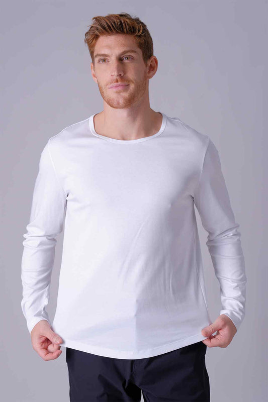 SPJ0400 - Finest US Supima Cotton Crew Curve-Hem Long Sleeve T-Shirt - White