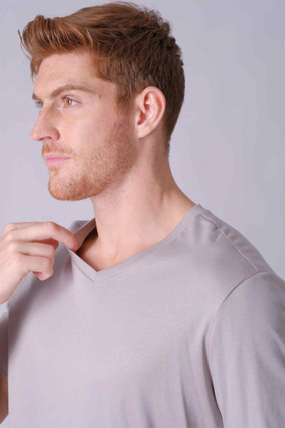 SPJ0401 - Finest US Supima Cotton V-Neck Curve-Hem Short Sleeve Tee - Grey