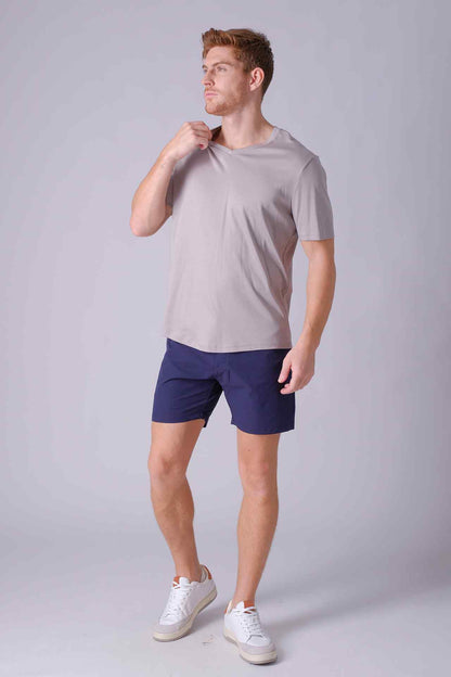 SPJ0401 - Finest US Supima Cotton V-Neck Curve-Hem Short Sleeve Tee - Grey