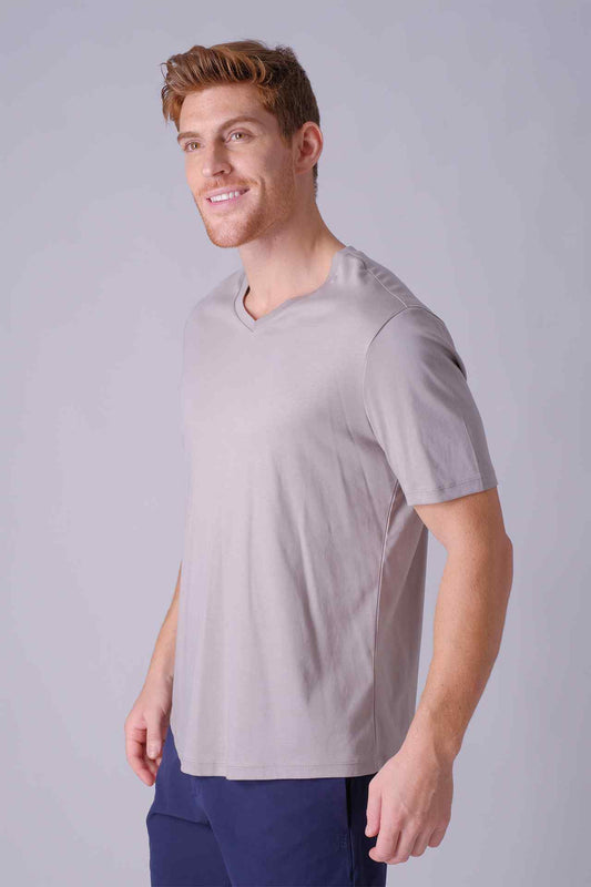 SPJ0401 - Finest US Supima Cotton V-Neck Curve-Hem Short Sleeve Tee - Grey