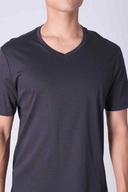 SPJ0401 - Finest US Supima Cotton V-Neck Curve-Hem Short Sleeve Tee - Black