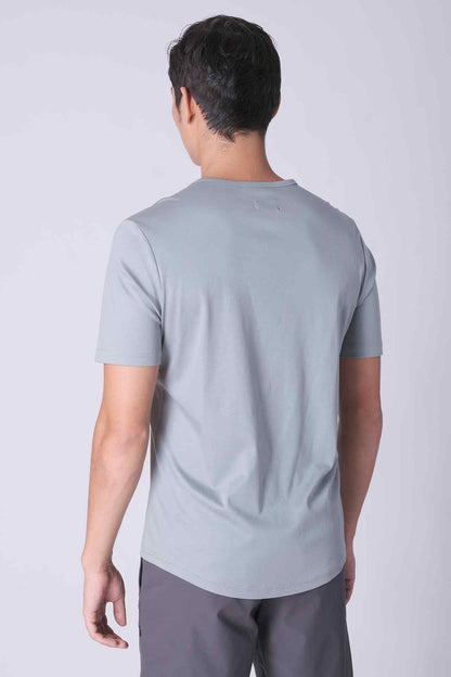 SPJ0402 - Finest US Supima Cotton Curve-Hem Short Sleeve Henley - Mid Grey