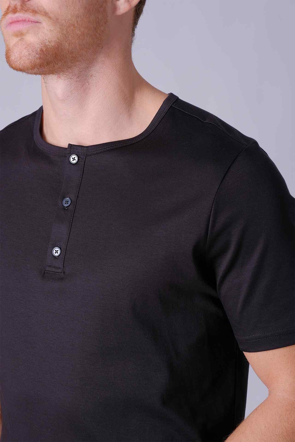 SPJ0402 -Finest US Supima Cotton Curve-Hem Short Sleeve Henley