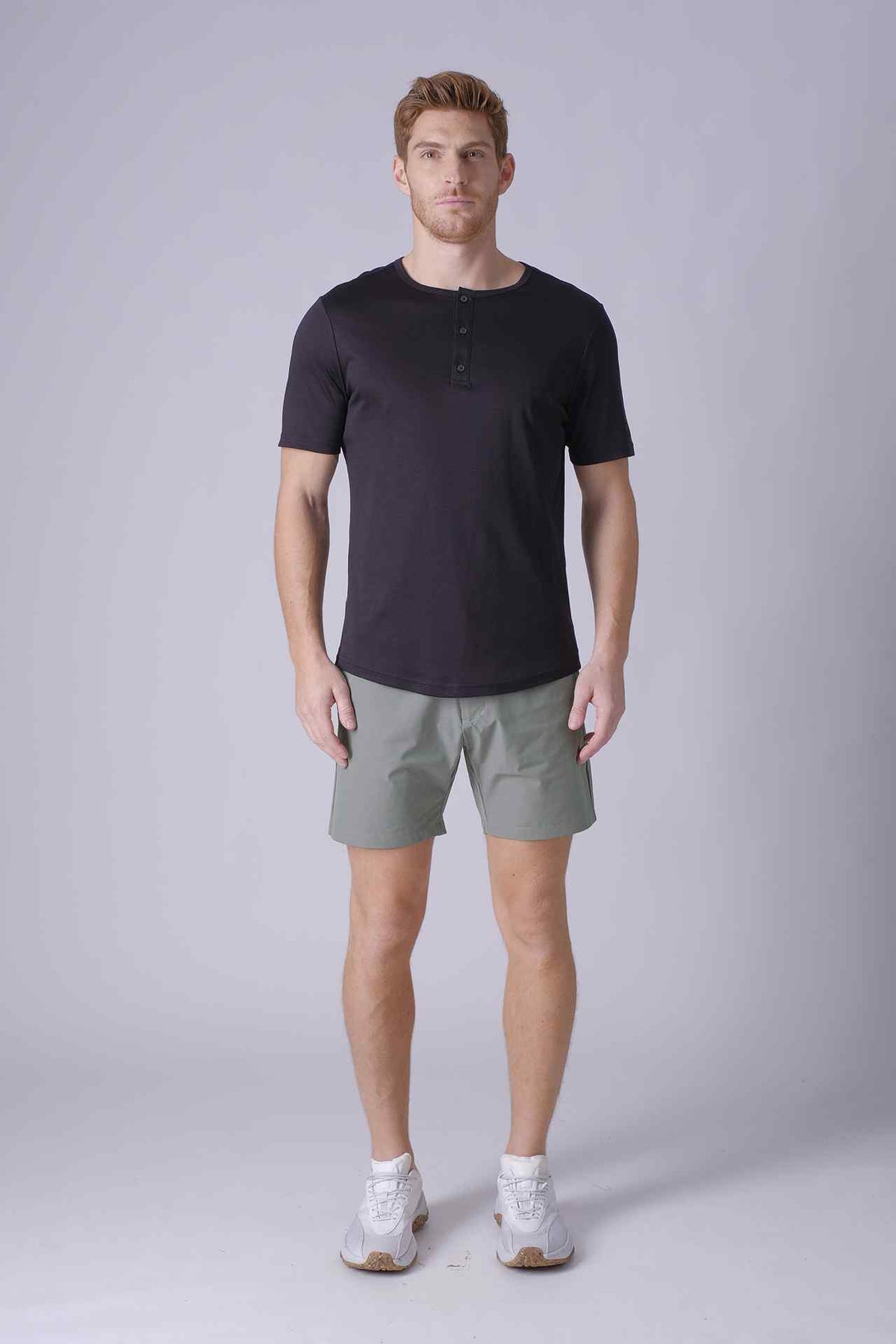 SPJ0402 -Finest US Supima Cotton Curve-Hem Short Sleeve Henley