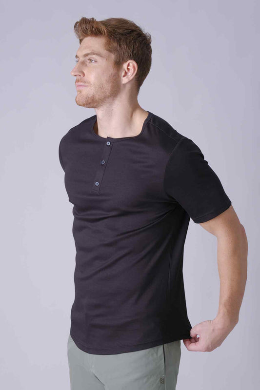 SPJ0402 -Finest US Supima Cotton Curve-Hem Short Sleeve Henley