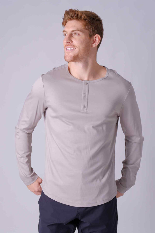 SPJ0403 - Finest US Supima Cotton Curve-Hem Long Sleeve Henley
