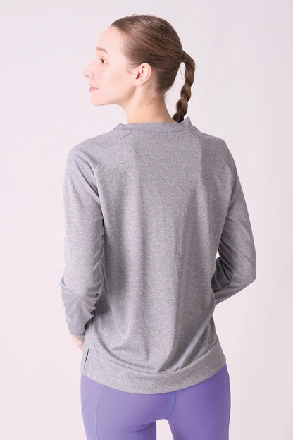 SPWJ0408 - Women's Raglan Sleeve Crew Neck LS Top - Heather Grey