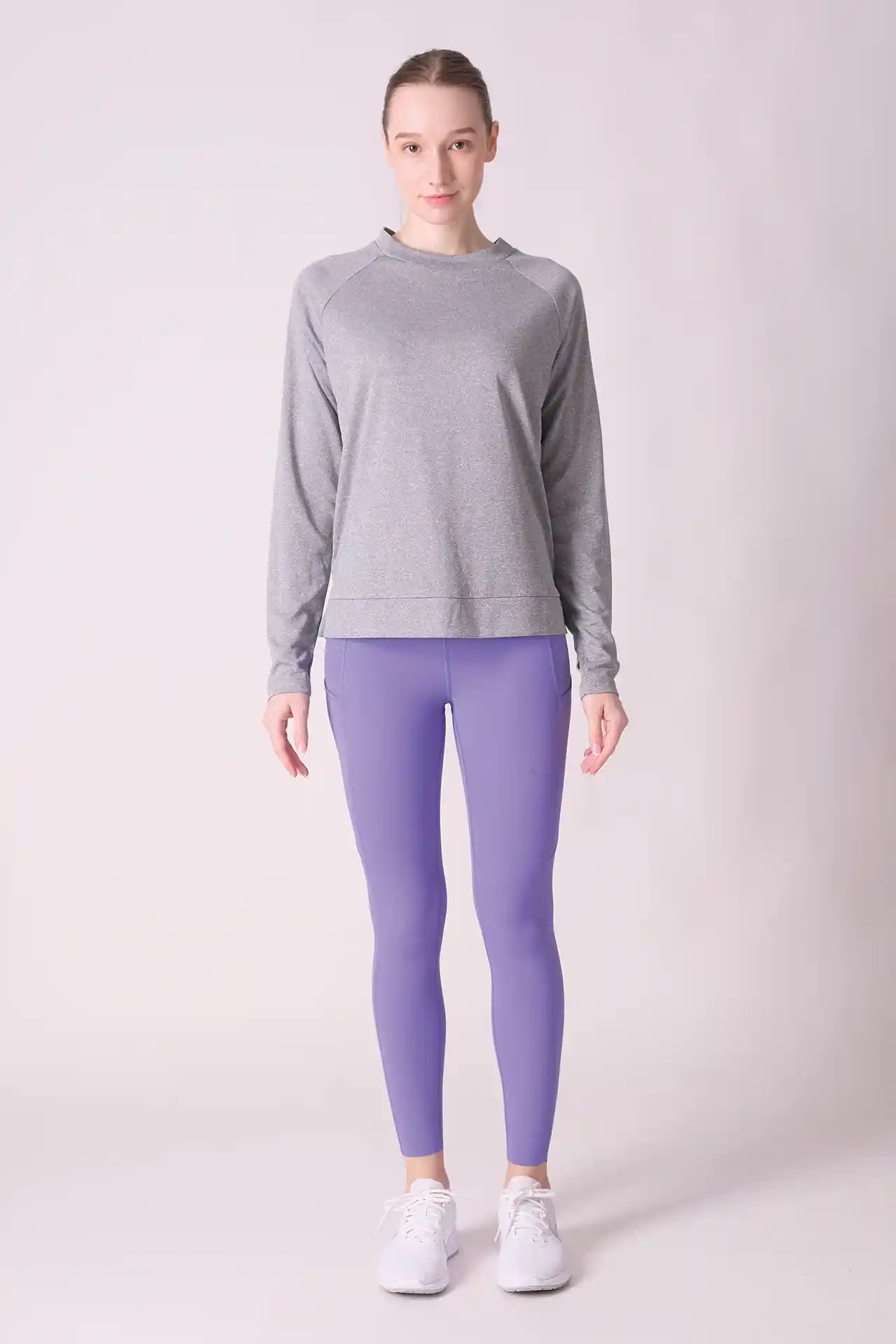 SPWJ0408 - Women's Raglan Sleeve Crew Neck LS Top - Heather Grey