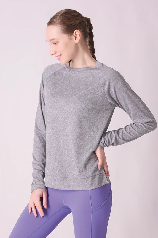 SPWJ0408 - Women's Raglan Sleeve Crew Neck LS Top - Heather Grey