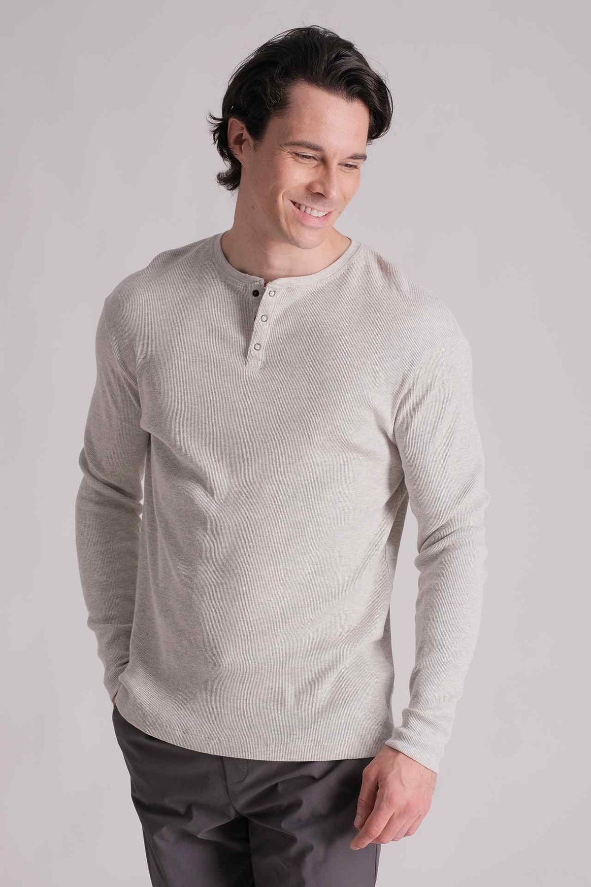 SPJ0410 - Essential Ultra Soft Lightweight 2x2 Rib Long Sleeve Henley