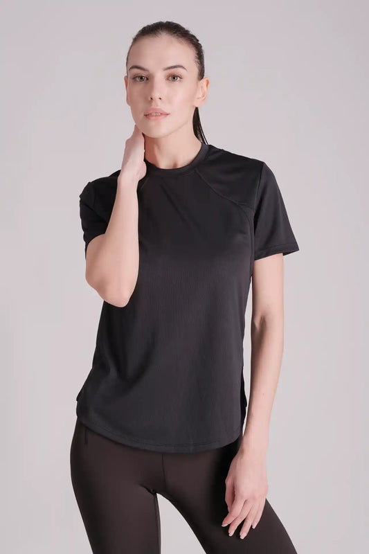 SPWJ0411 - Women's Ultra 4-Way Stretch Curved Seam Side Splits Training Tee - Black