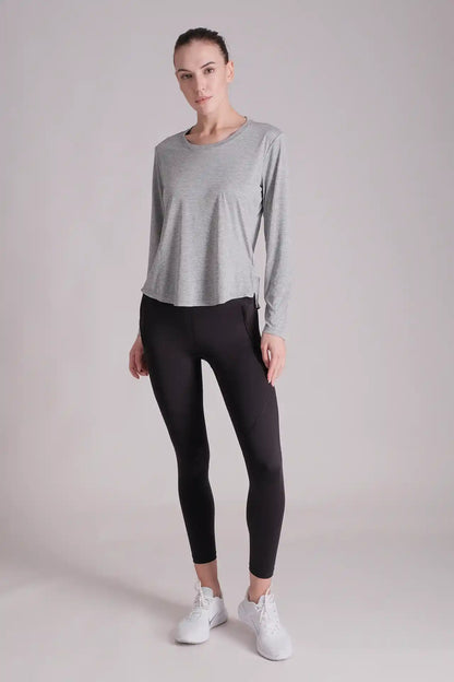 SPWJ0412 - Women's Lightweight Anti-UV Split Hem Long Sleeve Tee - Grey