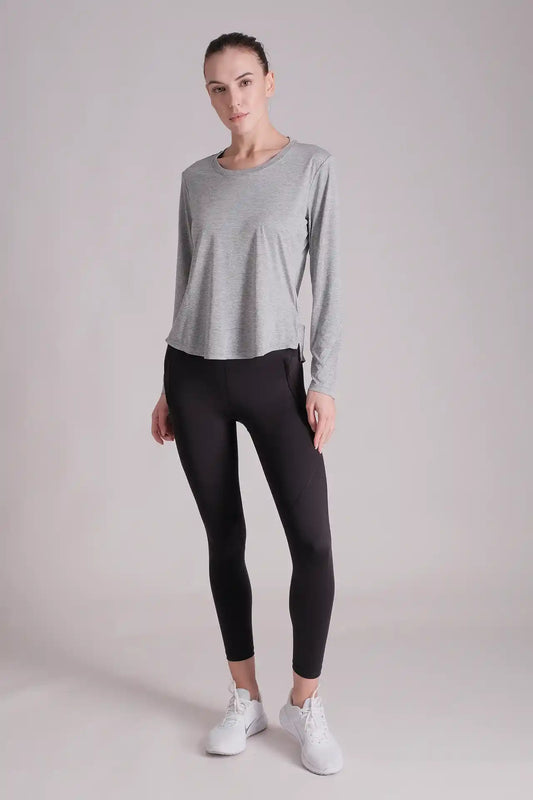 SPWJ0412 - Women's Lightweight Anti-UV Split Hem Long Sleeve Tee - Grey