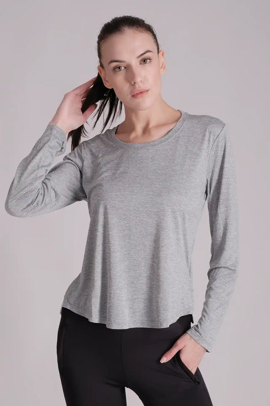 SPWJ0412 - Women's Lightweight Anti-UV Split Hem Long Sleeve Tee - Grey