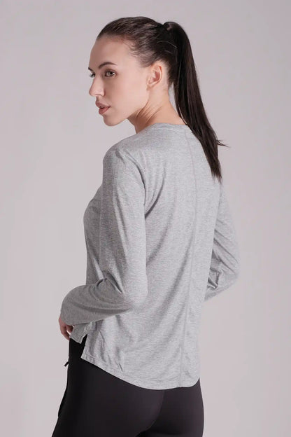 SPWJ0412 - Women's Lightweight Anti-UV Split Hem Long Sleeve Tee - Grey