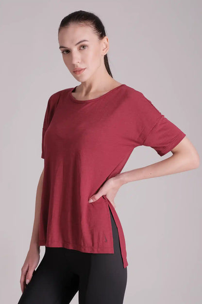 SPWJ0414 - Women's High-Low Training Tee w/ Splits - Wine