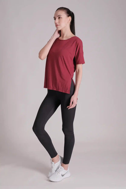 SPWJ0414 - Women's High-Low Training Tee w/ Splits - Wine