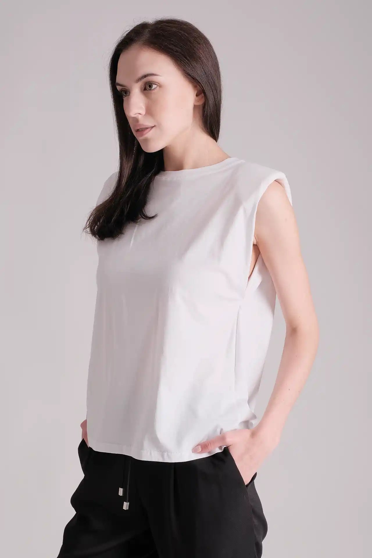 SPWJ0421 - Women's Essential Organic Cotton Shoulder Pad Tee - White