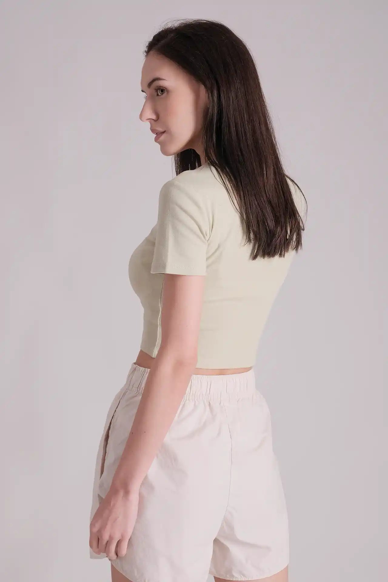 SPWJ0422 - Women's Essential Organic Cotton Stretchy Crop Tee - Green