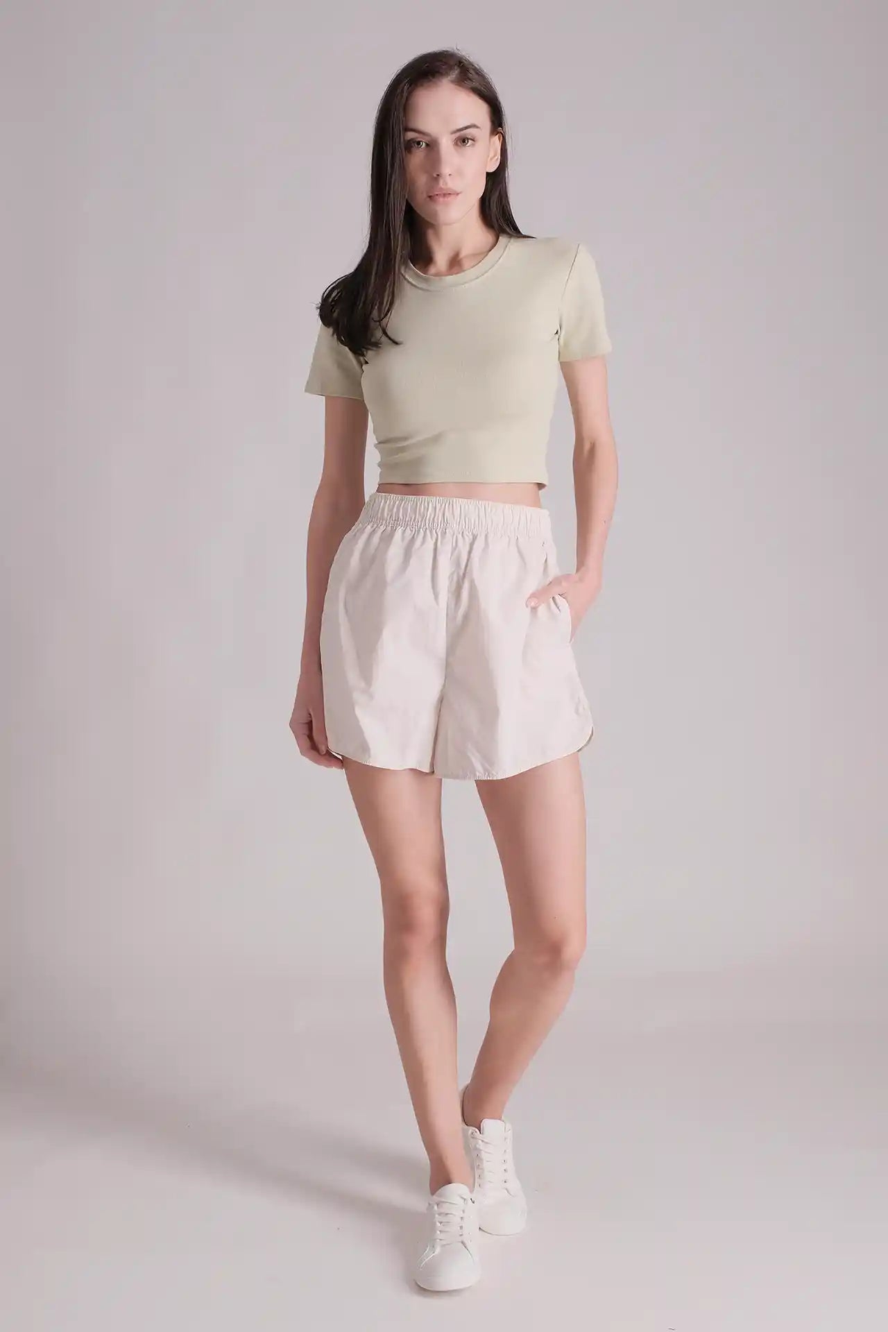 SPWJ0422 - Women's Essential Organic Cotton Stretchy Crop Tee - Green