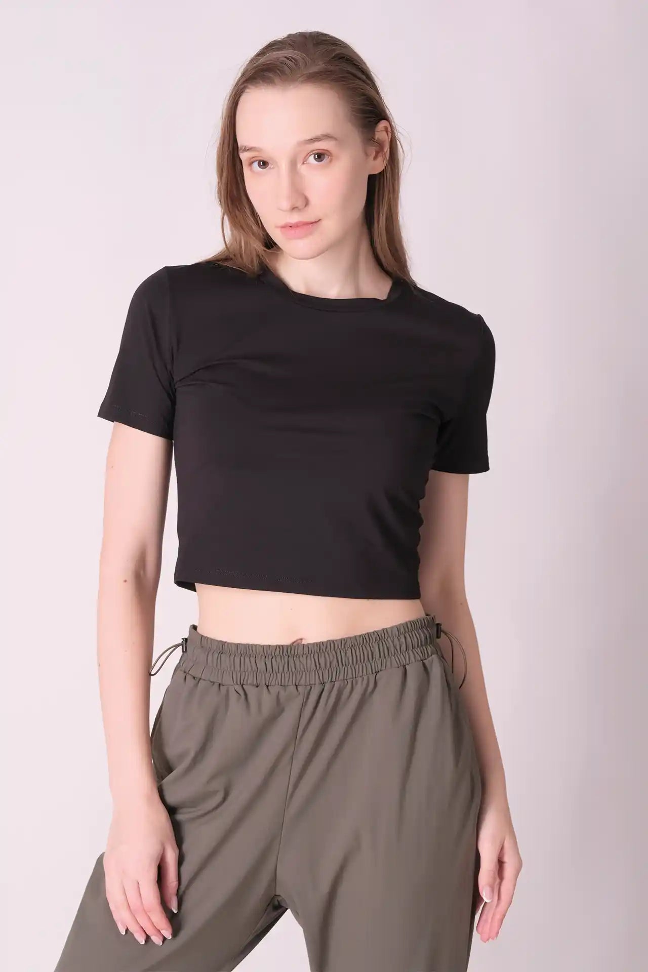 SPWJ0423 - Women's Essential Stretchy Cotton Modal Crop Top - Black