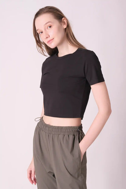 SPWJ0423 - Women's Essential Stretchy Cotton Modal Crop Top - Black
