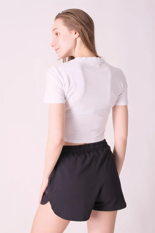 SPWJ0423 - Women's Essential Organic Cotton Stretchy Crop Tee - White