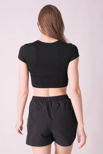 SPWJ0424 - Women's Essential Stretch Viscose Crop Tee - Black