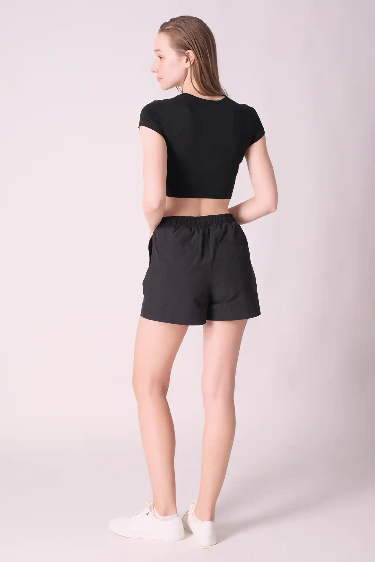 SPWJ0424 - Women's Essential Stretch Viscose Crop Tee - Black