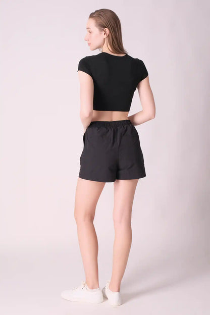 SPWJ0424 - Women's Essential Stretch Viscose Crop Tee - Black