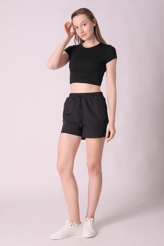 SPWJ0424 - Women's Essential Stretch Viscose Crop Tee - Black