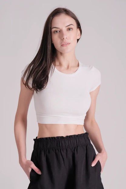 SPWJ0424 - Women's Essential Stretch Viscose Crop Tee - White